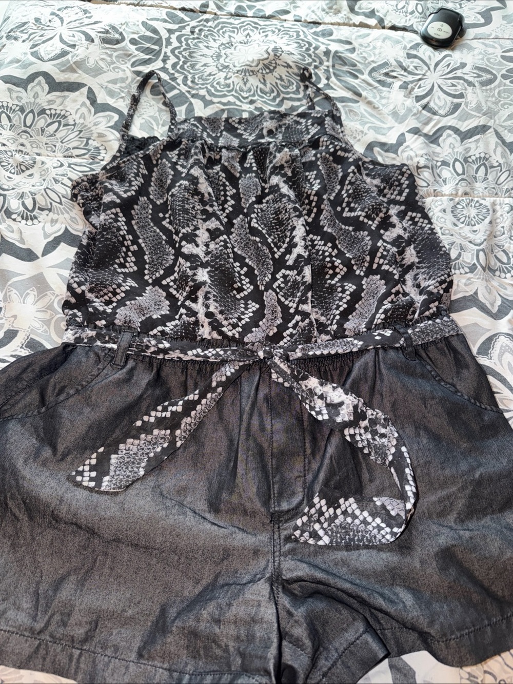 Cato Black and Gray Snake-Print Romper